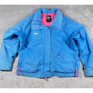 VTG Columbia Whirlibird Ski Jacket Full Zip Lined Pockets Womens XL Blue Pink